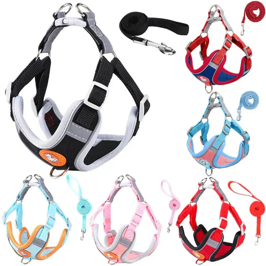 -Pull Reflective Dog Harness & Leash Set - Adjustable & Breathable No-pull reflective dog harness and leash set with adjustable straps and breathable material, ideal for safe, comfortable walks with dogs or cats.