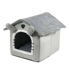 Soft pet bed tent house for dogs and cats, cozy indoor kennel with removable cushion.