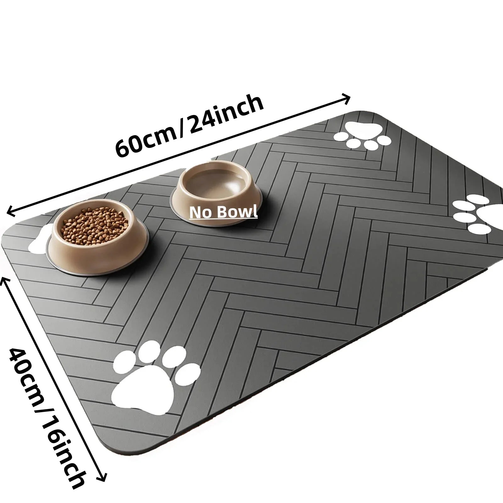 Absorbent pet feeding mat with waterproof rubber backing, designed for food and water bowls for dogs and cats, featuring a quick-dry surface.