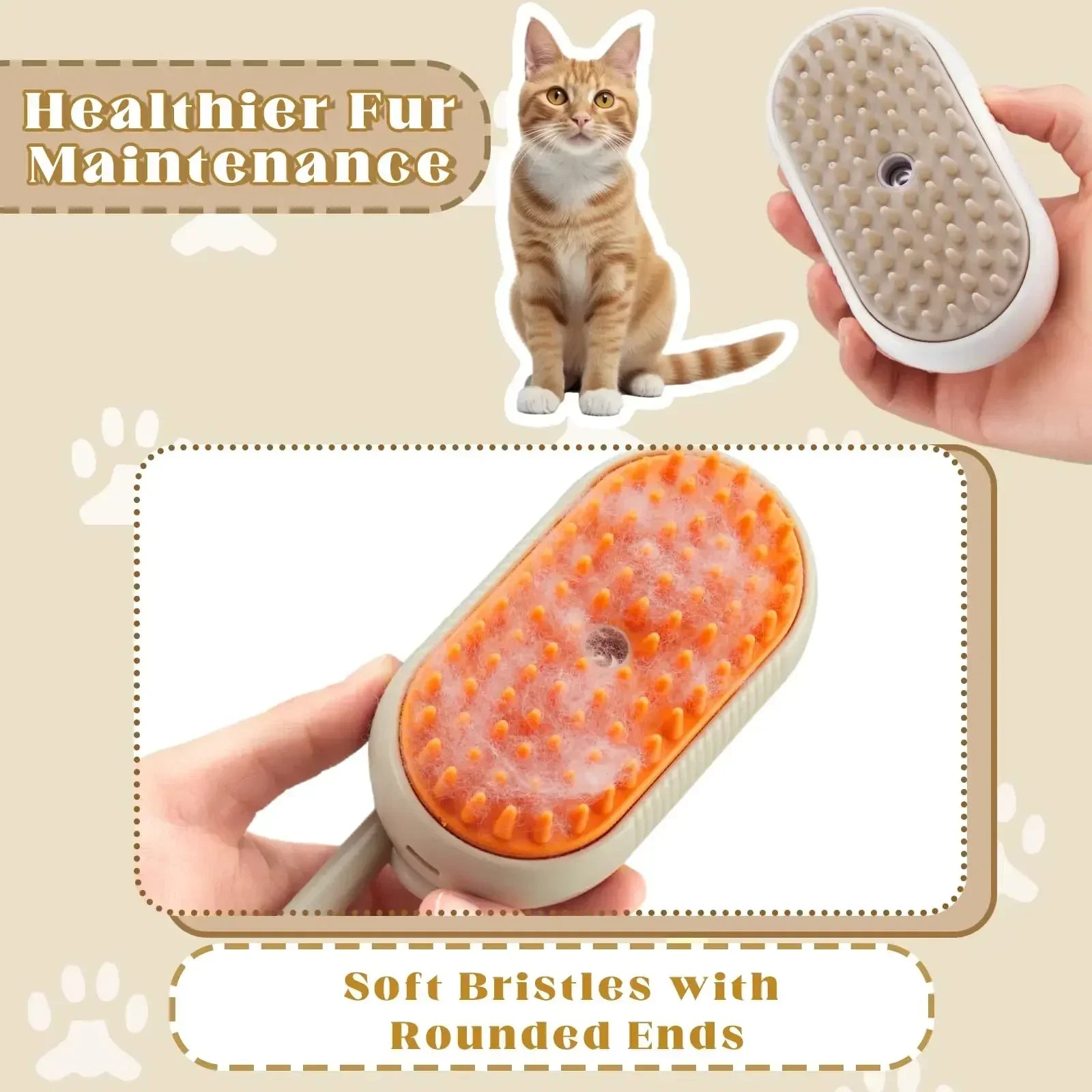-1 pet spray massage brush "3-in-1 pet spray massage brush for grooming cats and dogs with steam spray"