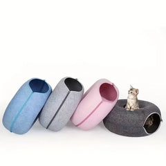 Round Cat Bed House with soft plush cushion in various colors, ideal for cats and small dogs.