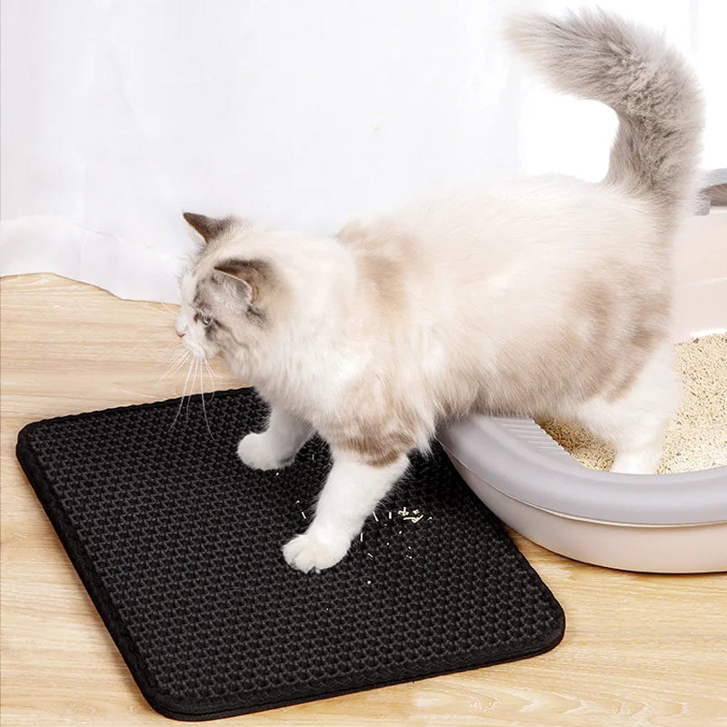 "Waterproof double-layer pet litter mat for cats, non-slip washable mat"