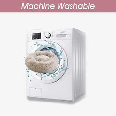 Machine washable super warm cat bed in a washing machine.