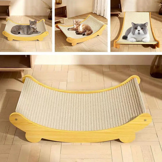 Sisal rope cat scratching board combined with a rocking chair design, wear-resistant and easy to assemble, perfect for playful and lounging cats.