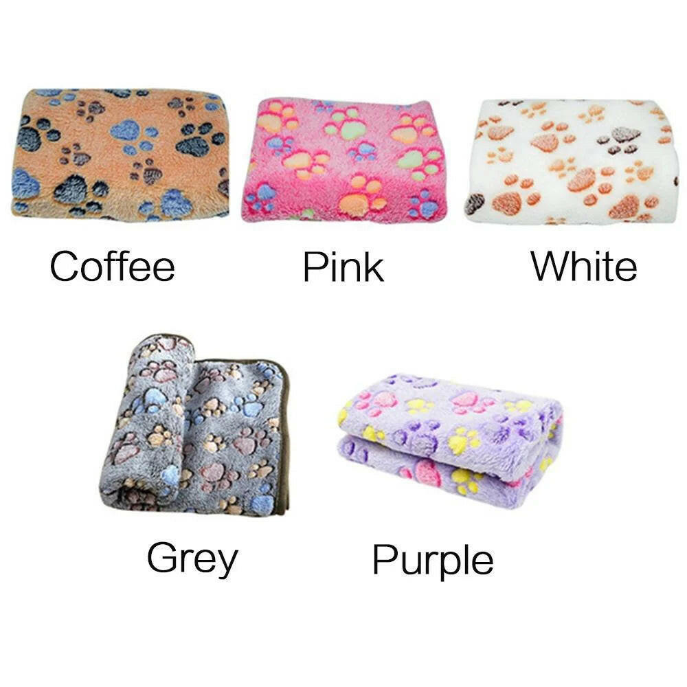 Soft fluffy cartoon pet blanket in assorted colors for cats and dogs.