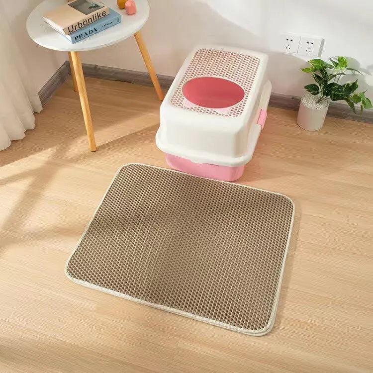 "EVA double layer cat litter mat with honeycomb design for trapping litter"