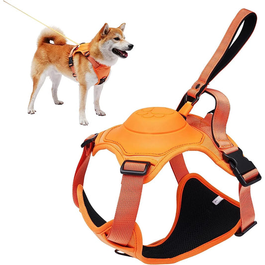 Dog Harness and Retractable Leash Set with adjustable, breathable design and anti-burst safety features.

