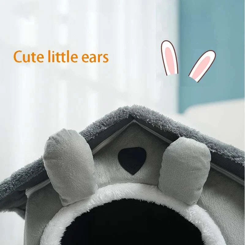 Cute ear design on Soft Pet Bed Tent House for dogs and cats.