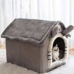 Indoor warm dog house with removable cushion, cozy pet bed tent for all sizes.
