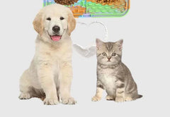 Silicone pet lick mat for dogs, slow feeder and bath distraction tool, with a cute puppy and kitten.