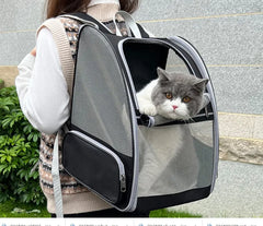 "Breathable canvas cat backpack with mesh panels for airflow and comfort"