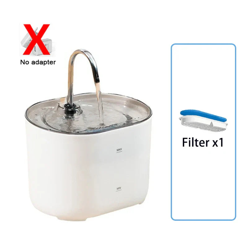 Stainless steel automatic pet water fountain with cycle filters and ultra-silent pump, designed for cats and dogs to ensure fresh drinking water.