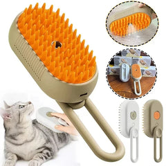 -1 cat steam brush "3-in-1 cat steam brush with 360° rotating handle for hair removal and massage"