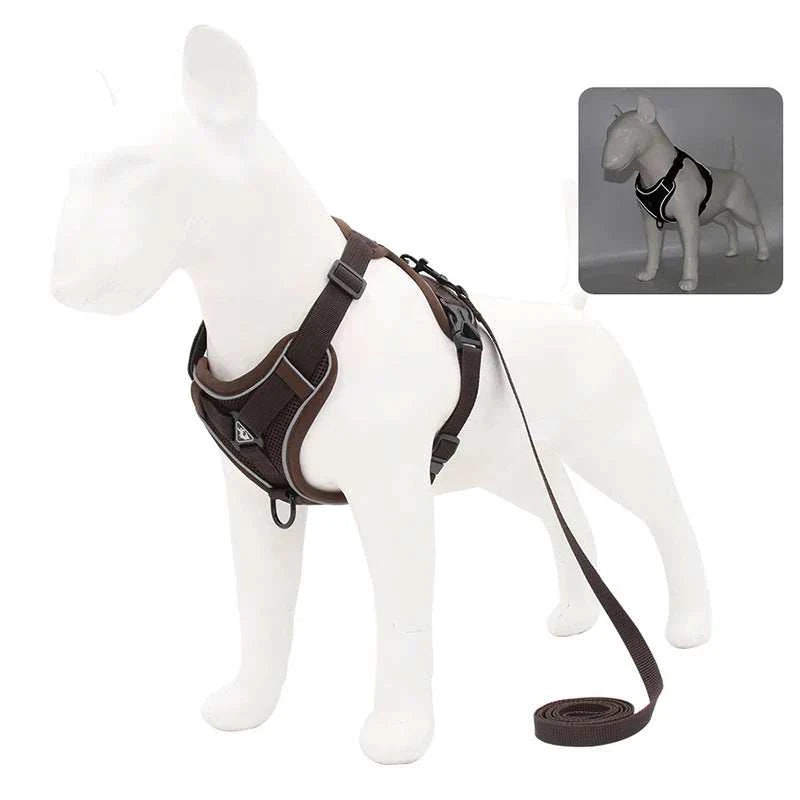 No pull dog harness and leash set with adjustable reflective vest for small pets.