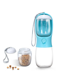 "2-in-1 portable pet water and food dispenser bottle, 300ml, for dogs and cats on the go"