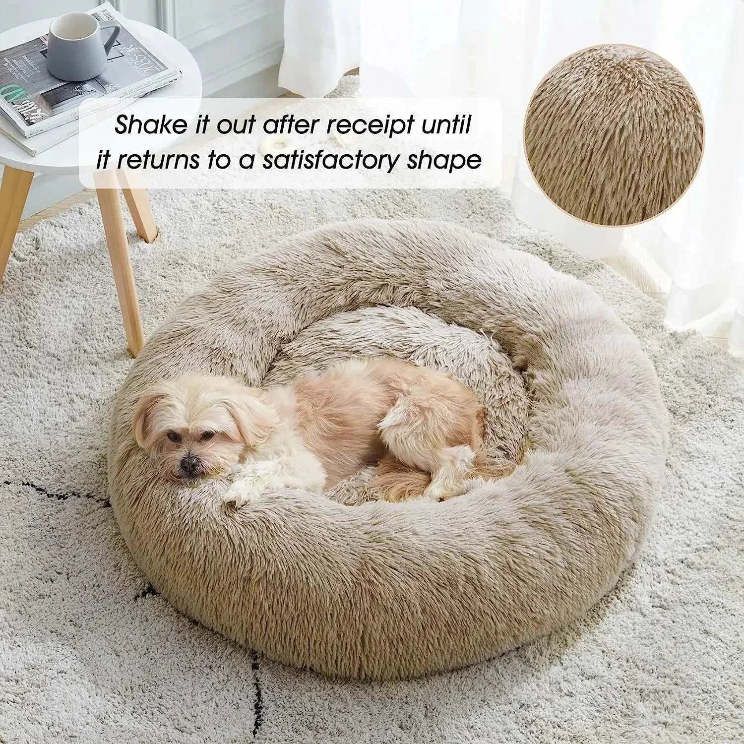 Plush sleeping nest for cats and dogs, featuring ultra-soft material for warmth and comfort.