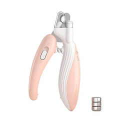 Professional pet nail clippers with LED light and ergonomic handle.