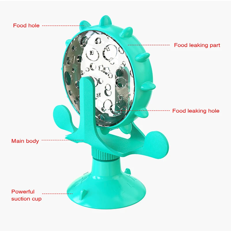 "Interactive treat leaking toy for cats and small dogs, rotatable wheel dispenser"