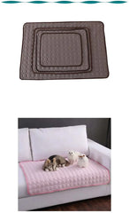 Extra large summer pet cold bed cooling mat on a couch with dogs.