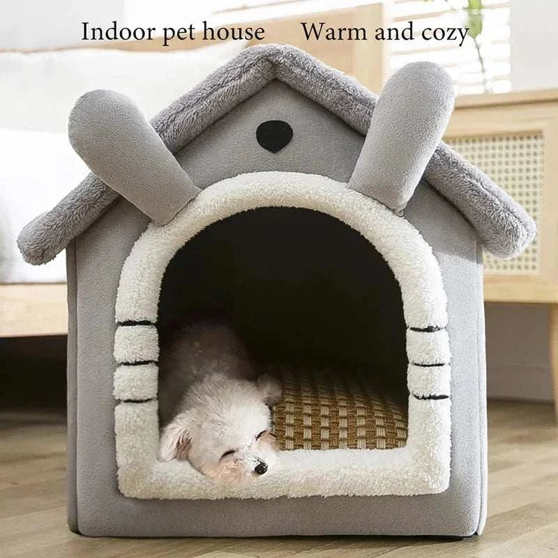 Indoor Warm Dog House with removable cushion, soft pet bed tent for cozy comfort.