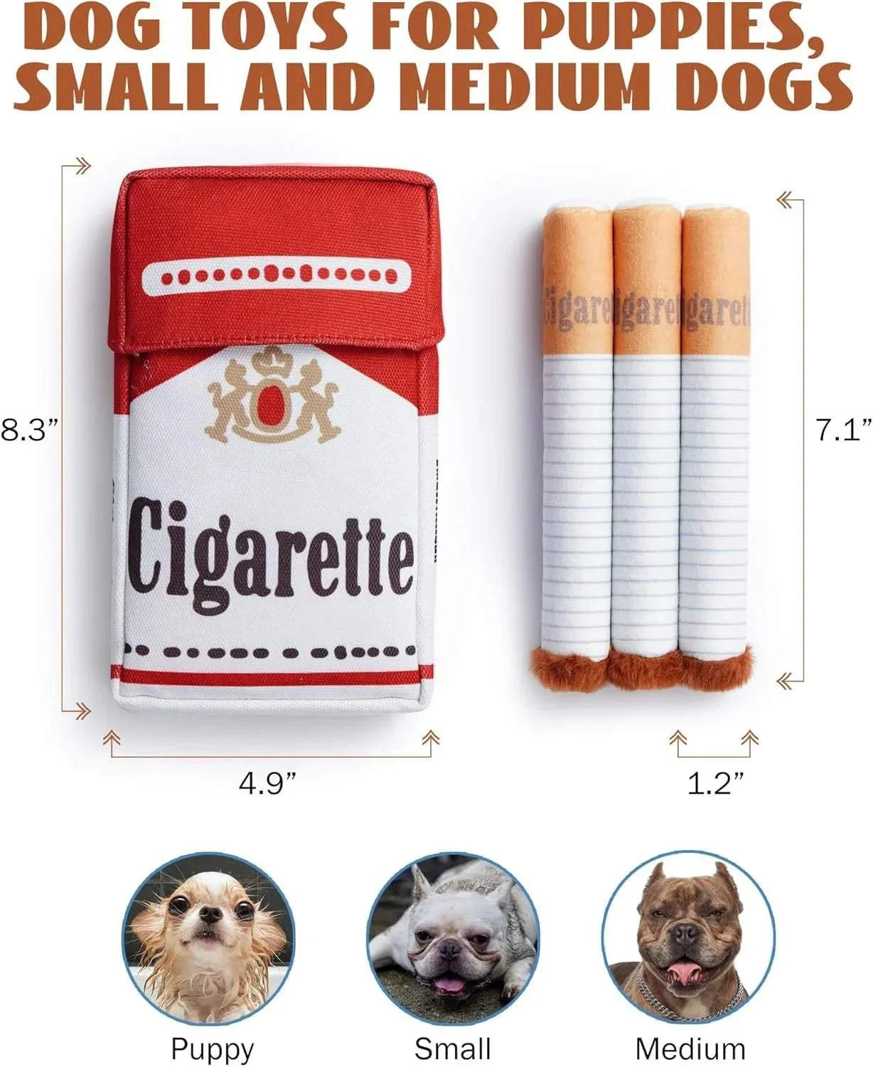 Dog Cigarette Box Sound Making Toy, bite-resistant plush for puppies and small dogs, unique cigarette box design.