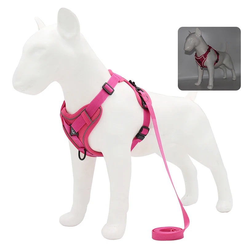 Adjustable Dog Harness Leash Set with reflective design for small and medium dogs, perfect for French Bulldogs and Yorkies.