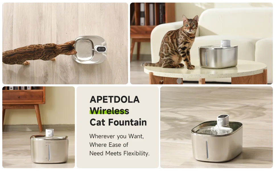 "APETDOLA 4L wireless cat water fountain with auto sensor for fresh automatic dog water bowl pet drinking water"