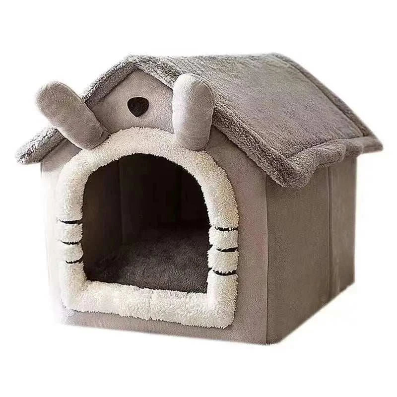Indoor warm dog house, soft pet bed tent with removable cushion.