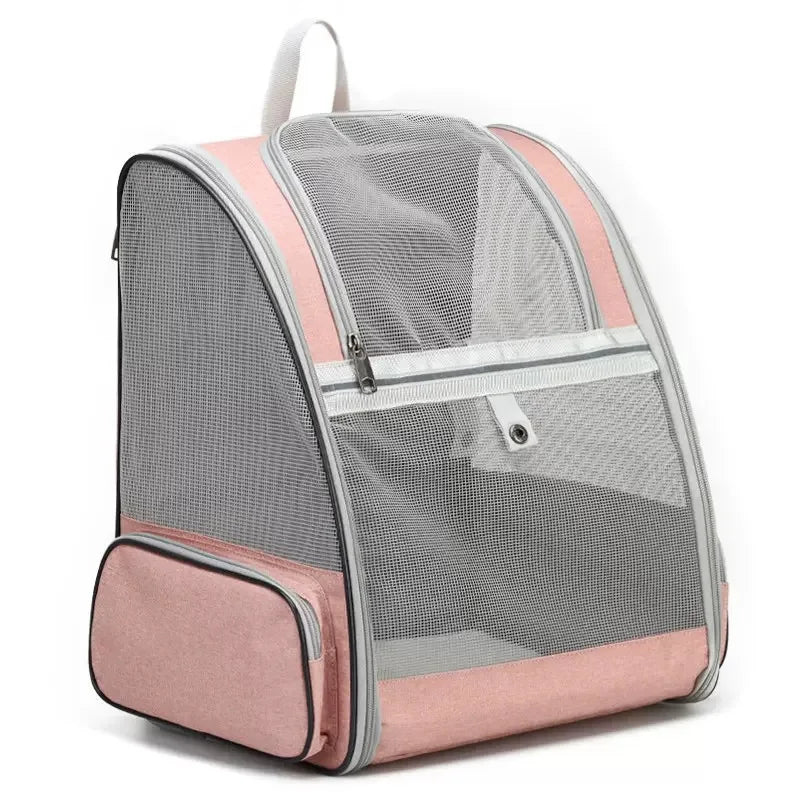 "Breathable canvas cat backpack with mesh panels for airflow and comfort"