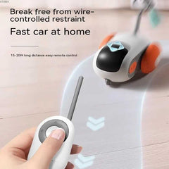 Wireless remote control electric cat toy with gravity sports car design and interactive teaser stick for playful indoor cats.