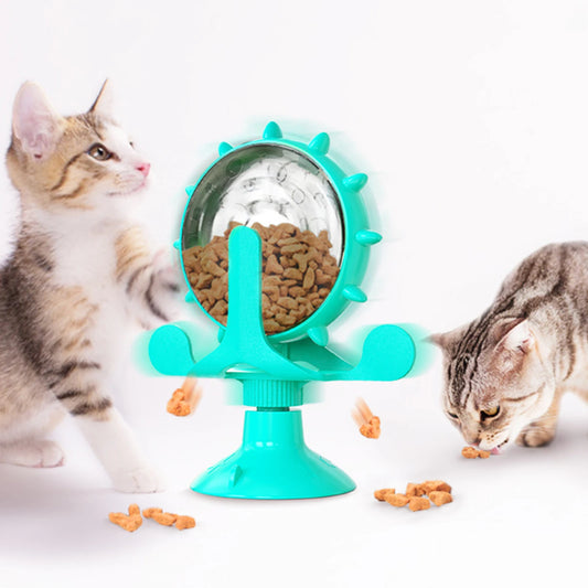 "Interactive treat leaking toy for cats and small dogs, rotatable wheel dispenser"