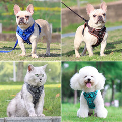 Adjustable Dog Harness Leash Set with reflective design for small and medium dogs, perfect for French Bulldogs and Yorkies.