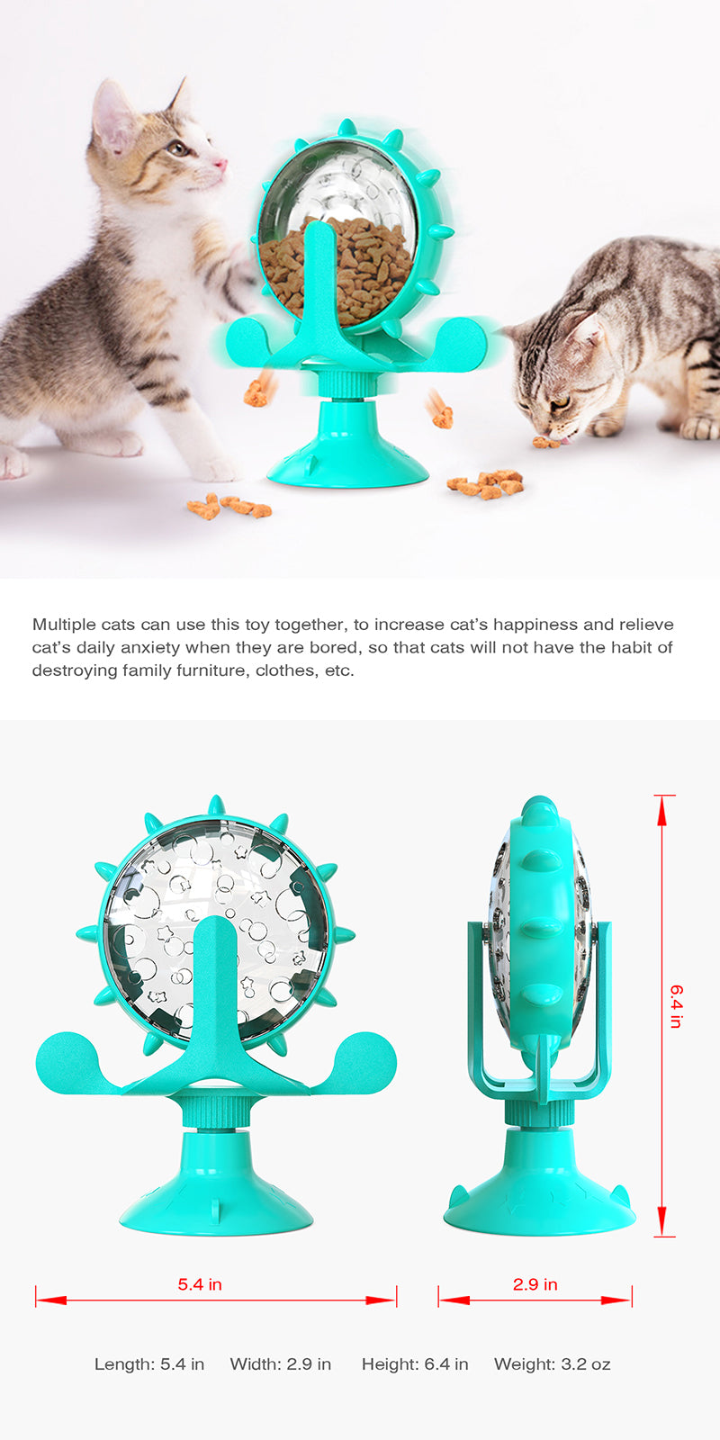 "Interactive treat leaking toy for cats and small dogs, rotatable wheel dispenser"