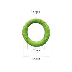 Large green anti-bite pet flying disk training ring puller for interactive dog play.