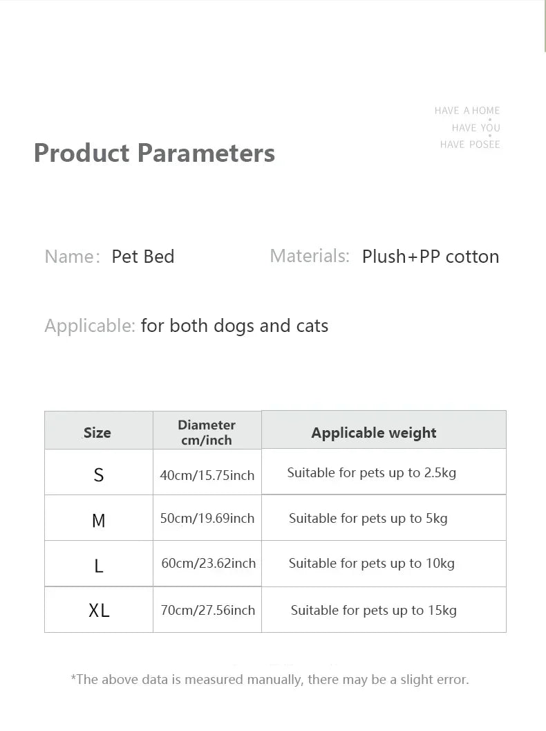 "Round plush pet bed in soft fabric, ideal for keeping pets warm in winter"machine washable dog beds