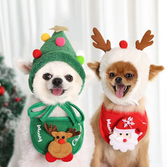 Pet Christmas Hat Scarf Dog Christmas Gift Ornaments Cat Christmas Cat Drool Towel Pet Accessories