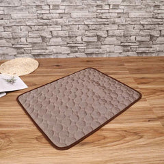 Cooling silk kennel pad for cats and dogs in a room setting.