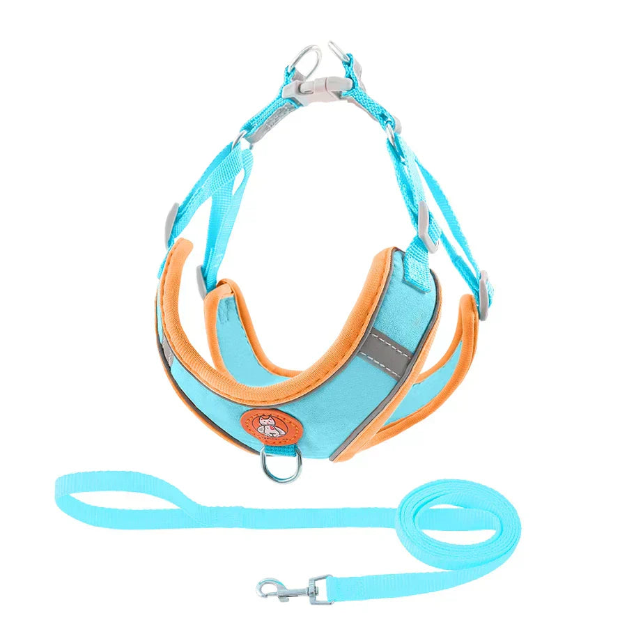 -Pull Reflective Dog Harness & Leash Set - Adjustable & Breathable - No-pull reflective dog harness and leash set with adjustable straps and breathable material, ideal for safe, comfortable walks with dogs or cats.