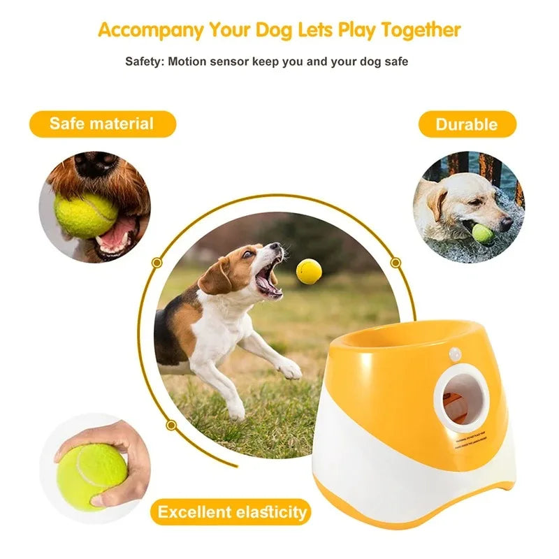 "Automatic dog tennis ball launcher for interactive play"