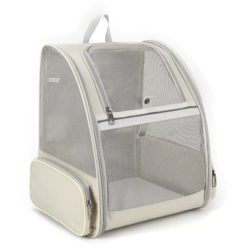 "Breathable canvas cat backpack with mesh panels for airflow and comfort"
