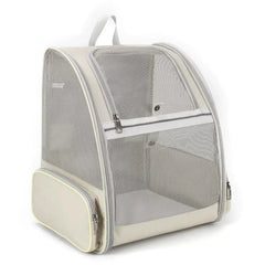 "Breathable canvas cat backpack with mesh panels for airflow and comfort"