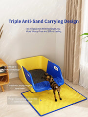 "Extra large semi-closed cat litter pan with anti-splash design for easy maintenance"
