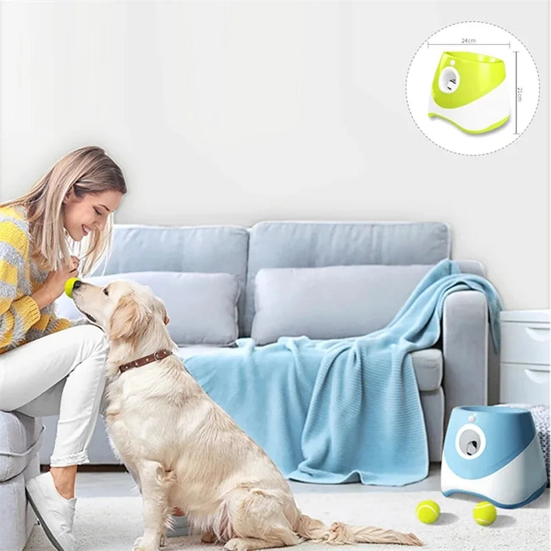 "Automatic dog tennis ball launcher for interactive play"
