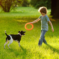 "Interactive dog training ring puller flying disk toy for outdoor play"