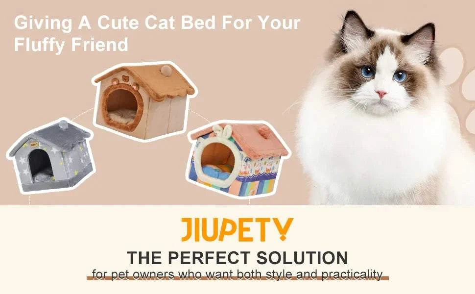 Foldable pet house with removable washable dog bed for cats and small dogs.