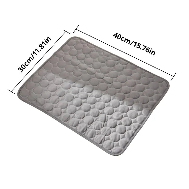 "Grey ice silk cooling pad for small pets, ideal for summer comfort"