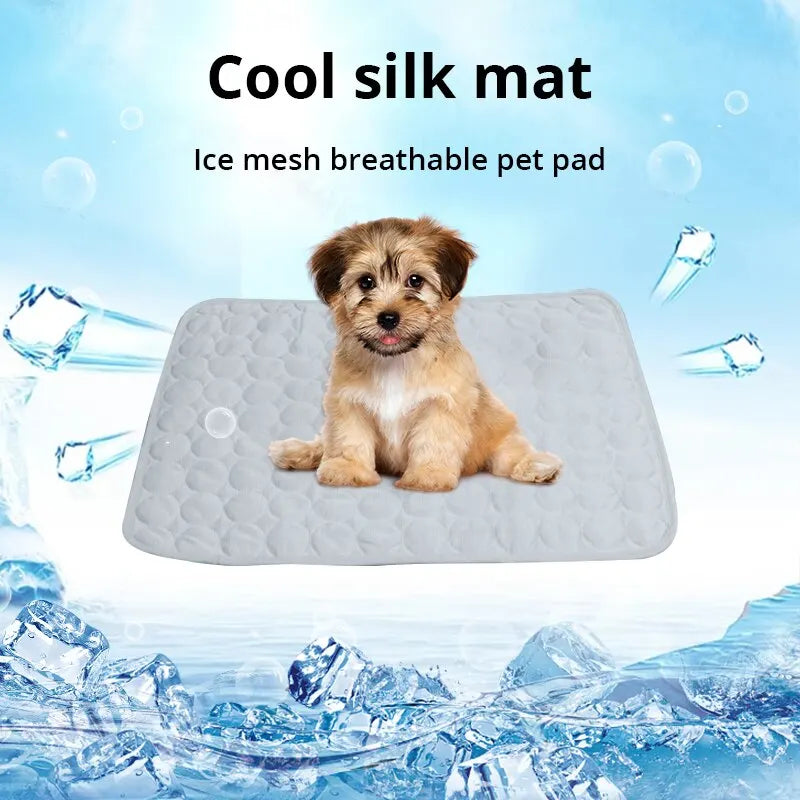 "Grey ice silk cooling pad for small pets, ideal for summer comfort"