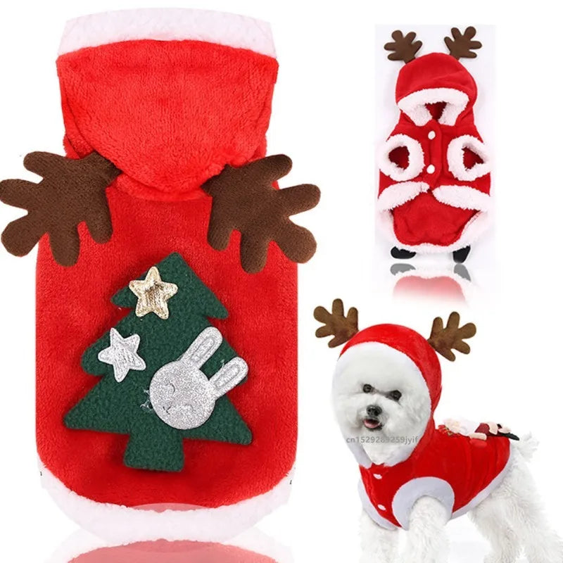 "Christmas pet coat hoodie for small dogs and cats, winter outfit for Chihuahuas and Yorkies"