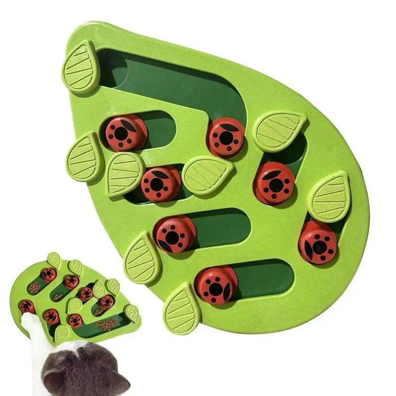 Green Leaf Shaped Slow Feeder Puzzle Toy for Cats - Interactive Chew Toy for Mental Stimulation and Slow Eating
