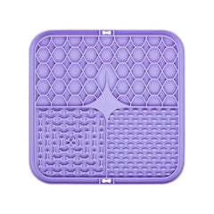 Silicone pet lick mat for dogs, slow feeder and bath distraction tool in purple, durable silicone with strong suction.